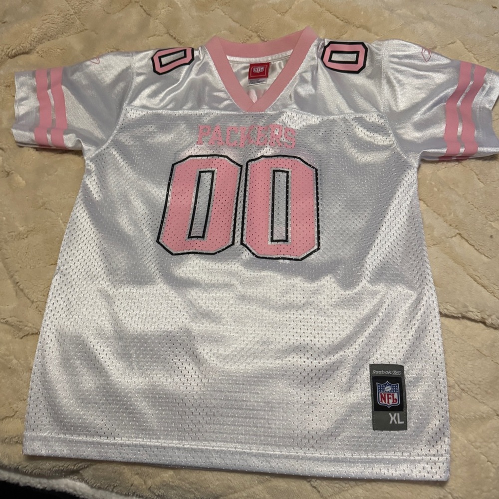 Green Bay Packers Reebok Jersey, Youth XL, Pink & White